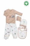 Бебешки комплектза изписване 5 части от органичен памук, светло кафяв цвят 
