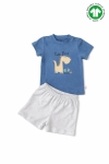 Бебешка пижама органичен памук за момче с къс ръкав, син цвят