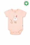 Бебешко боди органичен памук за момиче с къс ръкав, розов цвят