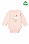 Бебешко боди органичен памук за момиче с дълъг ръкав, розов цвят 