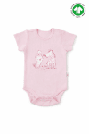 Бебешко боди органичен памук за момиче с къс ръкав, розов цвят