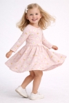  Детска рокля с дълъг ръкав, розов цвят  