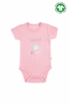 Бебешко боди органичен памук за момиче с къс ръкав, розов цвят 