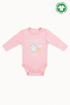 Бебешко боди органичен памук за момиче с дълъгръкав, розов цвят