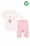 Бебешки комплект органичен памук за момиче с дълъг ръкав, розов цвят  