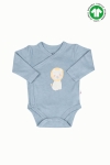 Бебешко боди органичен памук за момче с дълъг ръкав, син цвят