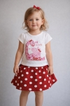 Детски комплект за момиче с къс ръкав, червен цвят 