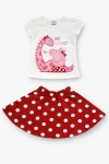 Детски комплект за момиче с къс ръкав, червен цвят 