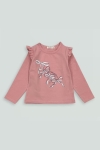 Детска блуза за момиче с дълъг ръкав, тъмно розов цвят