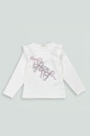 Детска блуза за момиче с дълъг ръкав, цвят екрю