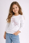 Детска блуза за момиче с дълъг ръкав, цвят екрю