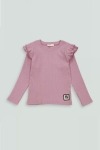  Детска блуза рипс за момиче с дълъг ръкав, тъмно розов цвят  