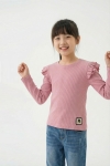  Детска блуза рипс за момиче с дълъг ръкав, тъмно розов цвят  