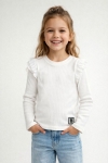  Детска блуза рипс за момиче с дълъг ръкав, цвят екрю