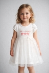 Детска рокля с къс ръкав, цвят екрю 