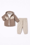  Детски комплект за момче с дълъг ръкав 3 части, бежов цвят 