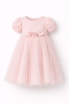 Детска официална рокля с къс ръкав, розов цвят