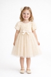 Детска официална рокля с къс ръкав, цвят екрю