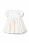 Детска официална рокля с къс ръкав, цвят екрю