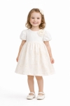 Детска официална рокля с къс ръкав, цвят екрю