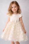 Детска официална рокля с къс ръкав, бежов цвят 