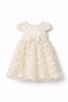 Детска официална рокля с къс ръкав, бежов цвят 