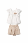 Детски комплект за момиче с къс ръкав, бежов цвят 