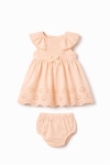 Бебешка рокля с къс ръкав и гащички, светло розов цвят