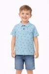  Детска тениска с якичка за момче, син цвят