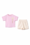 Детски комплект за момиче с къс ръкав, розов цвят