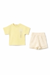 Детски комплект за момиче с къс ръкав, жълт цвят