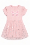 Детска рокля с къс ръкав, розов цвят