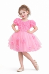  Детска официална рокля с къс ръкав, розов цвят