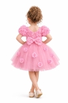  Детска официална рокля с къс ръкав, розов цвят