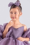 Детска официална рокля с ръкавели и диадема, лилав цвят 