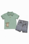 Детски комплект за момче с къс ръкав, зелен цвят