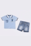 Детски комплект за момче с къс ръкав, син цвят