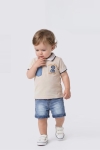 Детски комплект за момче с къс ръкав, бежов цвят