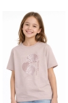 Детска тениска за момиче, светло кафяв цвят  