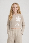 Детска блуза за момиче с дълъг ръкав, бежов цвят