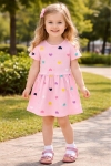 Детска рокля къс ръкав, розов цвят
