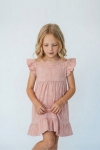 Детска рокля с къс ръкав, светло розов цвят