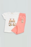 Детски комплект за момиче с къс ръкав, цвят сьомга