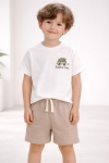 Детски комплект за момче с къс ръкав, бежов цвят 