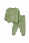 Детски комплект за момиче с дълъг ръкав, зелен цвят 