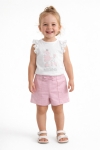 Детски комплект за момиче с къс ръкав, розов цвят