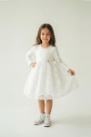 Детска рокля с дълъг ръкав, бял цвят  