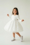 Детска рокля с дълъг ръкав, бял цвят  
