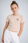 Детска тениска за момиче, бежов цвят  