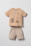 Детски комплект за момче с къс ръкав, бежов цвят 